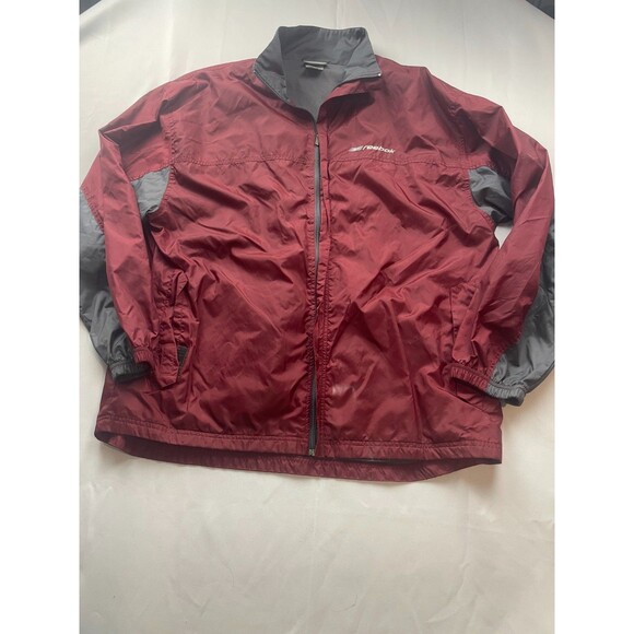 Vintage Reebok Windbreaker Jacket Mens Large Black Red Full Zip Mock Neck - Picture 1 of 7